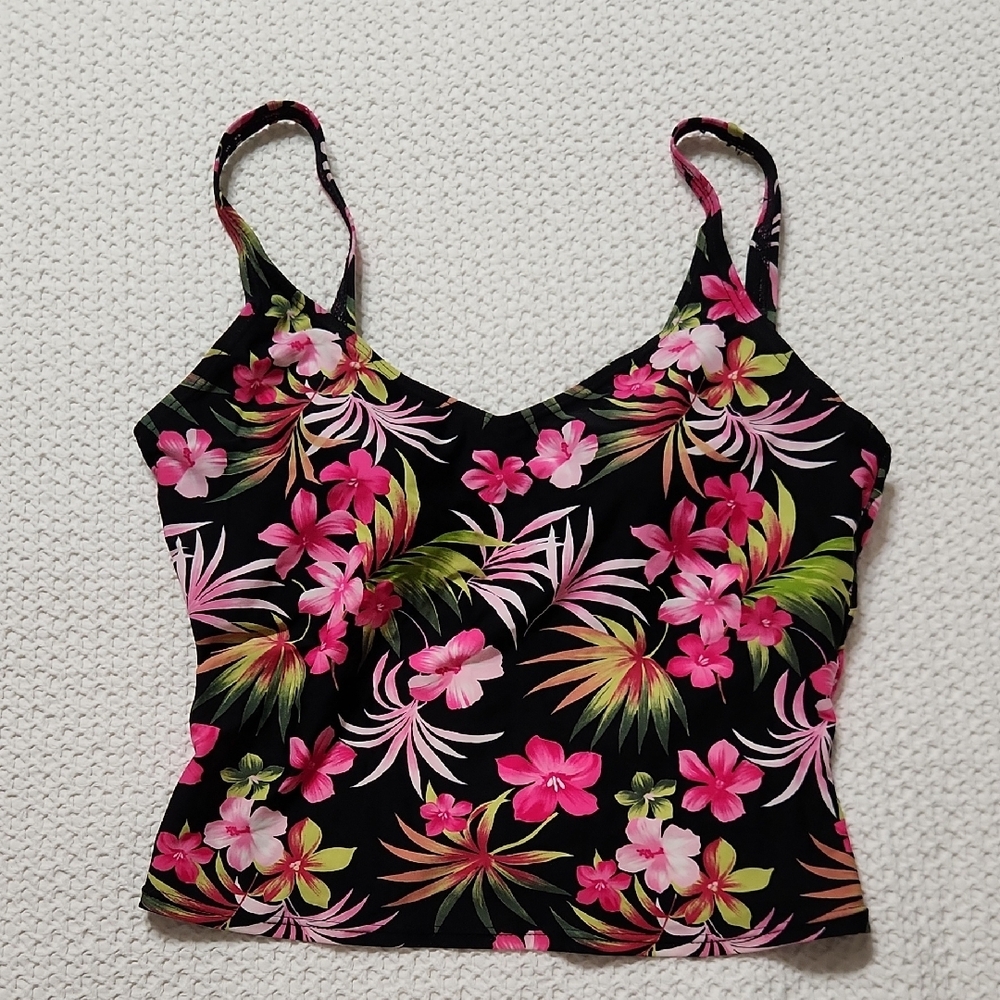 Pink and Black Tropical Crop Camisole